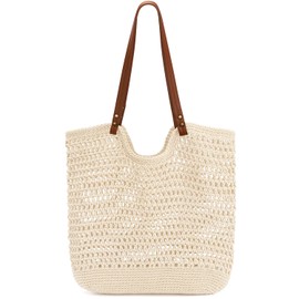 BINSUNS Crochet Bags for Women, Mesh Beach Tote Bag Aesthetic Shoulder Bag Handbags Aesthetic Knitting Summer Bag Vacation (Beige)