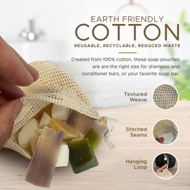 Whiffkitch Soap Pouch 5-Pack - Versatile Soap Holder & Soap Saver Set, Travel Essential Soap Bags - Mesh Soap Pouch, Soap Bar Loofah & Shower Soap Holder, Cotton Soap Bags, 4x5 in