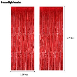 CANREVEL 2 Pack 3.3x8.2 Feet Red Foil Fringe Backdrop Curtains, Tinsel Streamers Birthday Party Decorations, Fringe Backdrop for Stranger Theme Birthday Party Christmas Valentines Day Party