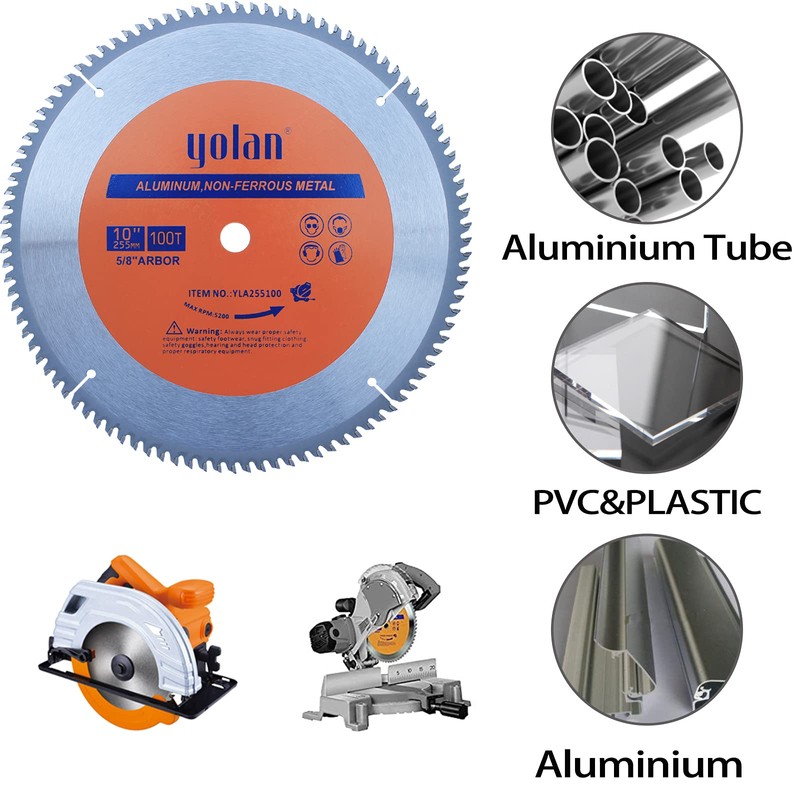 Yolan 10-Inch Aluminum Cutting Circular Saw Blade, 100T Carbide Tipped