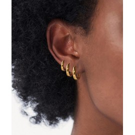 FAUTHENTICUTE 3 Pairs Gold Huggie Hoop Earrings For Women Gold Plated Chunky Oval Hoops Lightweight Geometric Earrings, Small, Copper, No Gemstone