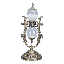 Vintage 15 Minute Hourglass Sand Timer,Engraved Sand Clock Stand, Unique Metal Sand Min, Antique Glass Sandglass for Home, Desk Decoration, Hourglass Decor, Golden