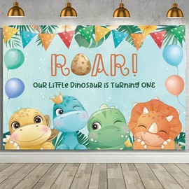 MEHOFOND 8x6ft Dinosaur 1st Birthday Backdrop ROAR Our Little Dinosaur is Turning One Birthday Party Decoration Background Banner for Kids Cute Dinosaur Theme 1st Happy Birthday Party Photo Prop Decor