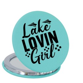 Enthoozies Lake Lovin Girl Teal 2.5" Diameter Laser Engraved Leatherette Compact Mirror