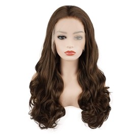 Meiyite Hair Wavy Long 24inch Brown Heavy Density Heat Friendly Synthetic Lace Front Wigs