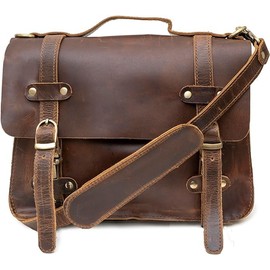 Shades N Stitches Rustic Vintage Buffalo Leather Laptop Messenger Briefcase Satchel Bag for Men 11 Inch, Brown