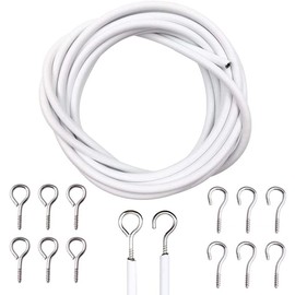 D.A.Y. Republic 4 Meter Curtain Wire Cord with 8 Pairs of Hooks & Eyes, Multi-Purpose Voile Wire Cable, Cut to Size, Perfect for Hanging up Net Curtains and Pictures (4m Curtain Wire)