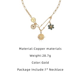 QKEOISUD Gold Evil Eye Sun Moon Flower Coin Pendant Necklace,Charm Necklace for Women,Retro Trendy Accessories,Copper Material Necklace(Gold)