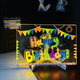 Acrylic Dry Erase Board 11.81" x 7.87" - LED Note Board with Colors - Light Up Dry Erase Board - LED Writing Board with Stand