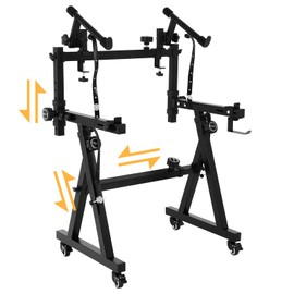 FAHKNS Dual Piano Keyboard Stand, Z Style Portable and Adjustable Piano Stand with Headphone Bracket for 54-88 Key Electric Pianos, Adjustment 2 Tier Piano Bracket with Bottom Wheel for Kids and Adults