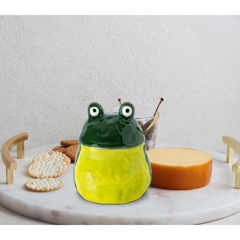 dgudgu Frog Salt Cellar With Lid And Bamboo Spoon Ceramic