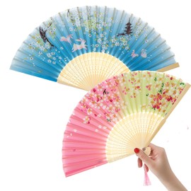 HeyToo - Abanico de mano con estampado de bambú, abanico plegable de bambú para fiesta, boda, regalo con borla, 2 paquetes de 5