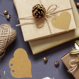100PCS Heart Blank Gift Tags, Tags with String,Brown Kraft Paper Lables with String for Wedding Valentine's Day