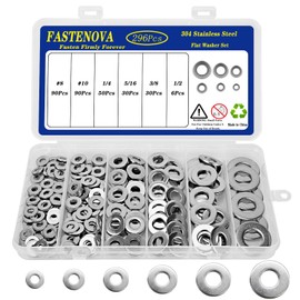 FASTENOVA 296pcs Flat Washers Assortment Kit. Thickened 304 Stainless Steel, Metal washers Suitable for Screws and Bolts. They are Applicable to Various Home, Factory, and Outdoor Projects