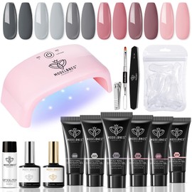 Modelones Polygel Set Poly Gel Nails Pink Red Grey 6 Colours Starter Set Complete with UV Lamp 20 W and Slip Solution Base Top Coat Acrylic Nails for Quick Extension Nail Extension DIY