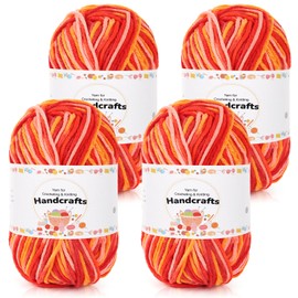Aeelike 200 g (4 x 50 g) Colour Gradient Wool for Knitting, 5Ply Acrylic Cotton for Crocheting, Cotton Yarn Wool Colourful Set for Beginners, Experienced Knitters, Colourful Orange Red