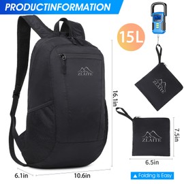 CILPIR Ultra Lightweight Hiking Backpack 15L, Small Water Resistant Lightweight Packable Foldable Backpack for Travel Camping Outdoor