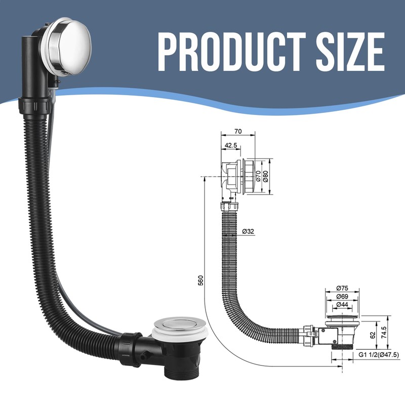 Upgraded Bath Waste and Overflow Kit Chrome Pop Up Bath