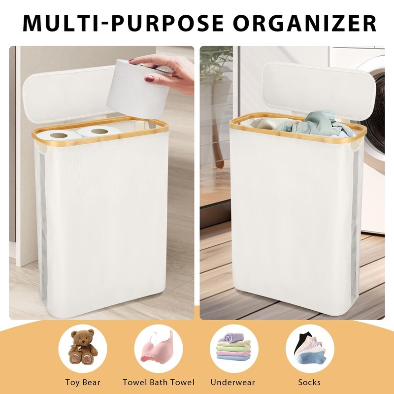 Odonata Large Toilet Paper Storage Basket with Lid, Slim Toilet