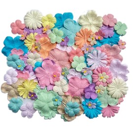 RATREE 888 Handmade100 Pcs Mixed Flowers 18 mm - 2 Inch Mulberry Paper Flowers Scrapbooking Wedding DIY Craft Supplies Card (10 Colors Pastel Tone)