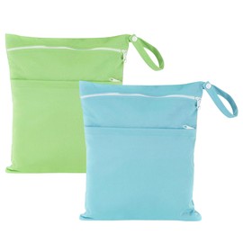 Wetbag Nursery - Pack of 2 Waterproof Wet Bag Changing Bag, Large Wetbag Reusable Cloth Nappy Bag, Cartoon Print Wet Dry Bag with Zip for Baby, Travel and On the Go, Green, Garment bag