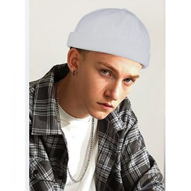 DIYDECAL 3 Pack Mens Brimless Skullcap Sailor Docker Cap Rolled Cuff Retro Beanie Hat - White