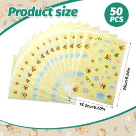 Ouligay 50PCS Bee Party Favors Bags with Handles Plastic Waterproof Goodie Bag Yellow Floral Gift Bags Candy Treat Gift Wrapping for Bee Themed Birthday Party Decoration Supplies