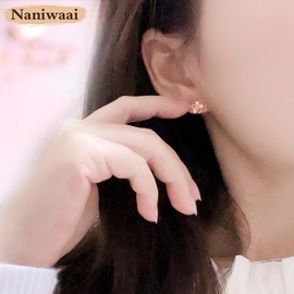 Naniwaai Women's Pierced Earrings, Popular, High-Quality Zirconia, Princess of Cherry Blossom, Hypoallergenic, 925 Silver, 18K Gold, Platinum-Plated, Cute, Flower, Work, Accessories, Gift, Birthday, Mother's Day, Anniversary, Christmas, Silver Sterling S