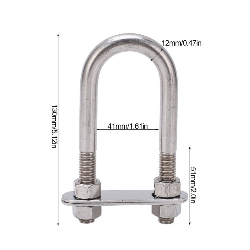 12x130mm Marine Bow Stern Eye U Bolt with Adjustable Screw