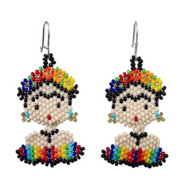 NOVICA Artisan Handmade Beaded Dangle Earrings Multicolored Frida Glass Mexico Cultural Bohemian [2.5 in L x 1.2 in W x 0.1 in D] ' Rainbow Frida'