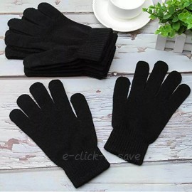 Magic 6 Pair Men's Women Black Thermal Warm Magic Winter Gloves Knit Elastic Stretchy