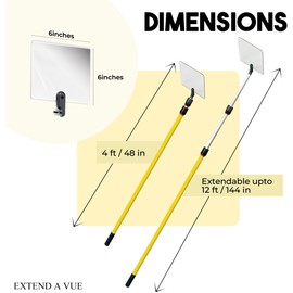 Extend A Vue Inspection Mirror - Telescoping Heavy Duty, Lightweight & Durable, 4 ft - 12 ft Pole, 6 x 6 inch Acrylic Mirror