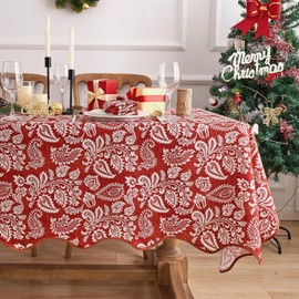 EHouseHome Boho Fabric Tablecloth with Scalloped Border,Water Resistant Spill Proof Floral Table Cover for Party,Picnic,Dinner Decor(60x120,Rectangle)