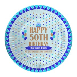 50th Birthday Paper Plates Pack of 12 - Disposable Plates Large 23.7cm (9.33 Inches) Party Plates for 50th Birthday Decorations - Happy Birthday Tableware for Men Women - Looks Great - Blue