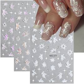 3 Sheet Flowers Nail Stickers for Nail Art Decals YEFIUO Self-Adhesive Nail Art Stickers Charms Relief Sliders 5D Rhinestone Flowers Design Manicure DIY Supplies Stuff Accessories for Women and Girls