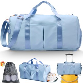 Dry Wet Bolsa de deporte para gimnasio con bolsillo separado, bolsa de lona con compartimento para zapatos, bolsa de viaje, entrenamiento, natación, yoga para mujeres y hombres (azul)