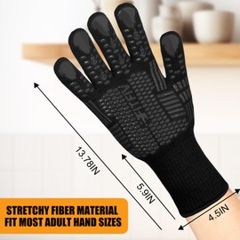 FITFIV BBQ Gloves, Extreme Heat Resistant Barbecue Gloves, Oven Mitts Silicone Non-Slip Oven Gloves, Kitchen Gloves for Cooking, Grilling, and Baking (Black)