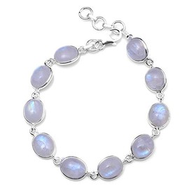 Silver Palace Sterling Silver Natural Rainbow Moonstone Bracelet for Women and Girls