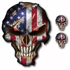 Decals by Haley RED EYE SKULL USA AMERICAN FLAG DECAL STICKER CAR TRUCK WINDOW BUMPER PATRIOTIC