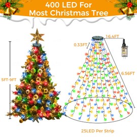 Litogo Christmas Tree Lights Indoor with Remote, 400LED 2M Waterfall Xmas Tree Lights Waterproof, 8 Modes/Timer/Dimmable Cascading Twinkle Christmas Fairy String Lights Multicolor for Outdoor Decor