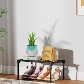 Kitsure Shoe Rack for Closet - Stackable Shoe Organizer for Closet, Closet Shoe Organizer with Non-Woven Fabric, Space-Saving Shoe Rack for Front Door Entrance, Closet Floor, Cabinet, Small, Black