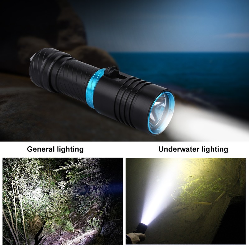 50m Outdoor Underwater Portable LED Torch Aluminium Alloy Waterproof Flahlight
