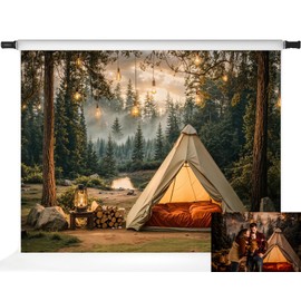 Kate Camping Forest Tent Lights Backdrop Forest Sunrise Photography Backdrops, 7x5ft