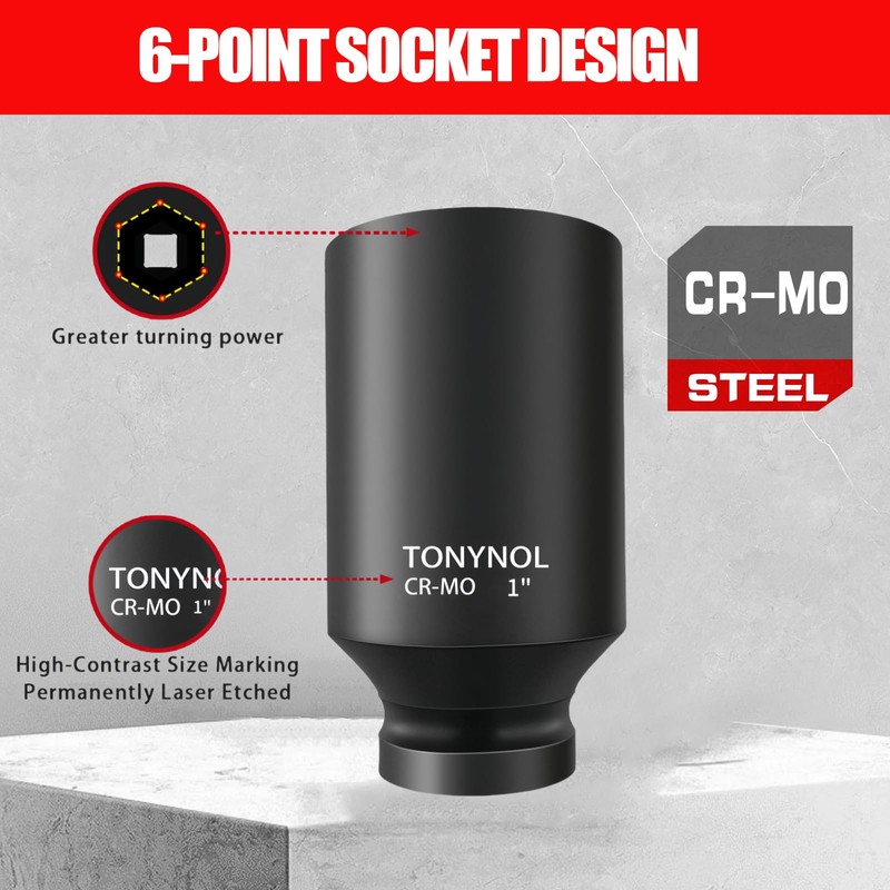 TONYNOL 1/2 Inch Deep Drive Impact Socket Set,6-Point,SAE(3/8" to 1-1/4"),14