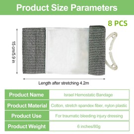 Pack of 8 Israeli Bandage, 6 Inch Elastic Bandage, Trauma Bandage, Emergency Tourniquet Bandage, Tactical Tourniquets, Emergency Bandage, for Tourniquet for Hiking Camping