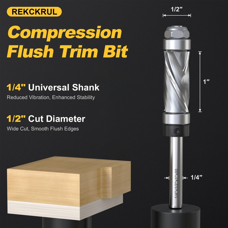 REKCKRUL Pattern Flush Trim Router Bit, 1/4" Shank Top &