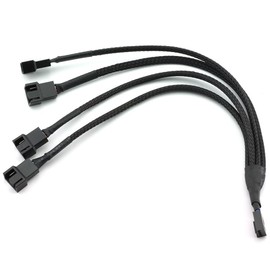 DZS Elec 4-Way PWM Fan Splitter Cable - Black Sleeved Fan Power Extension - 4Pin Female to 4x 4Pin Male - 27cm/10.5 inches