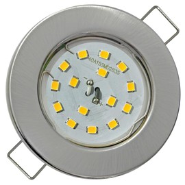 Set of 6 Flat SMD LED Module Recessed Spotlights, Brushed Stainless Steel, 5 W, 230 V, Rigid, Clamping Ring, LED Spotlights for the Ceiling with Little Installation Depth, Living Room, Kitchen,