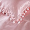 Bedorm Pink Satin Comforter Sets with Sheets White Pom Pom