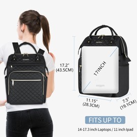 EMPSIGN 17 Inch Laptop Backpack for Women, Work Business Travel Computer College Bags, Large Capacity Water-repellent Quilted Casual Daypack with USB Port, Black